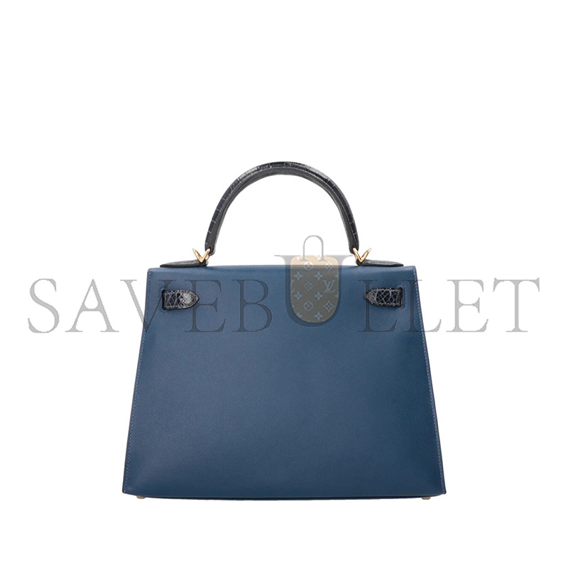 H**me5 master kelly 28 ii touch sellier veau madame croco niloticus deep blue bleu baltique (28*22*10cm)